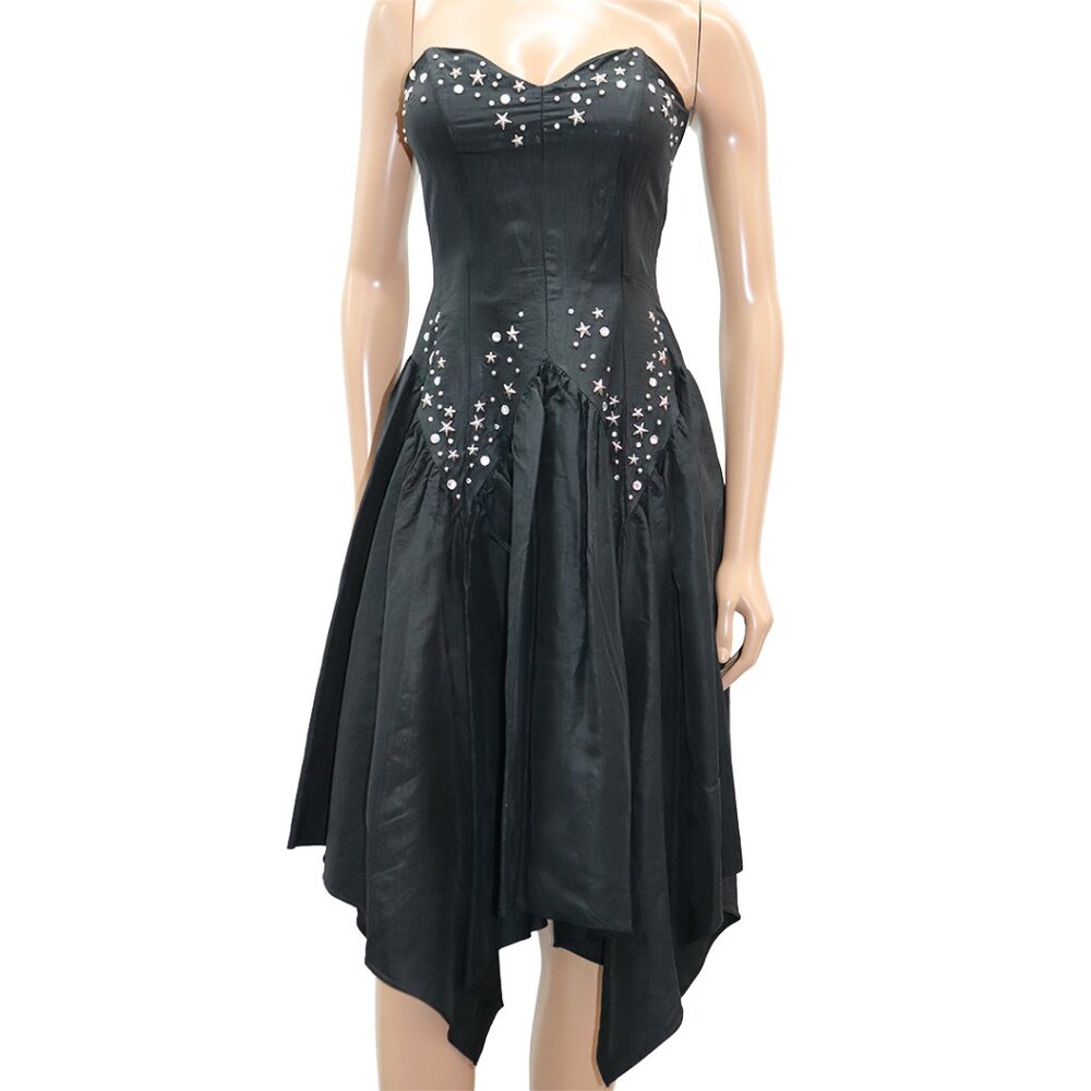 Romantic Sweetheart Studded Rhinestones Western Black Dress S - Picture 2 of 6